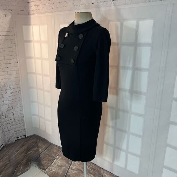🔥🔥5 for $25🔥🔥 Kenzie Black High Neck 3/4 Sleeve Button Detail Bodycon Dress - Picture 3 of 8